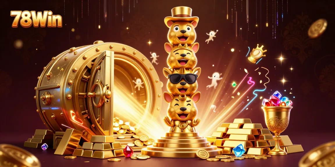 Experience thrilling entertainment with 78Win's vibrant casino scene filled with golden treasures.