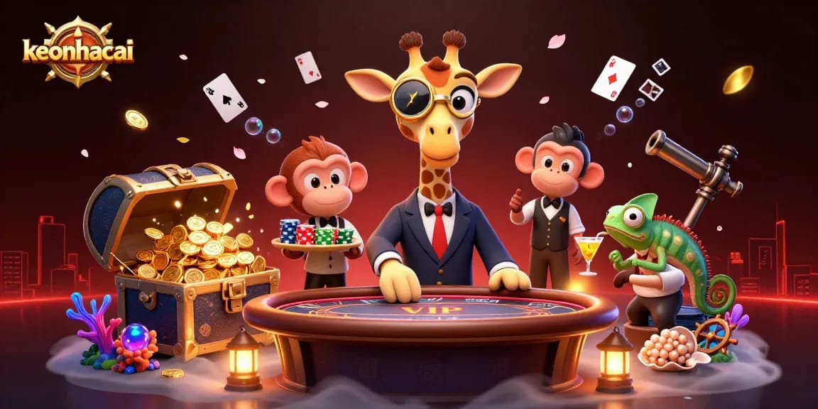 Experience thrilling wins at keonhacai with vibrant gaming characters around a dynamic casino scene.