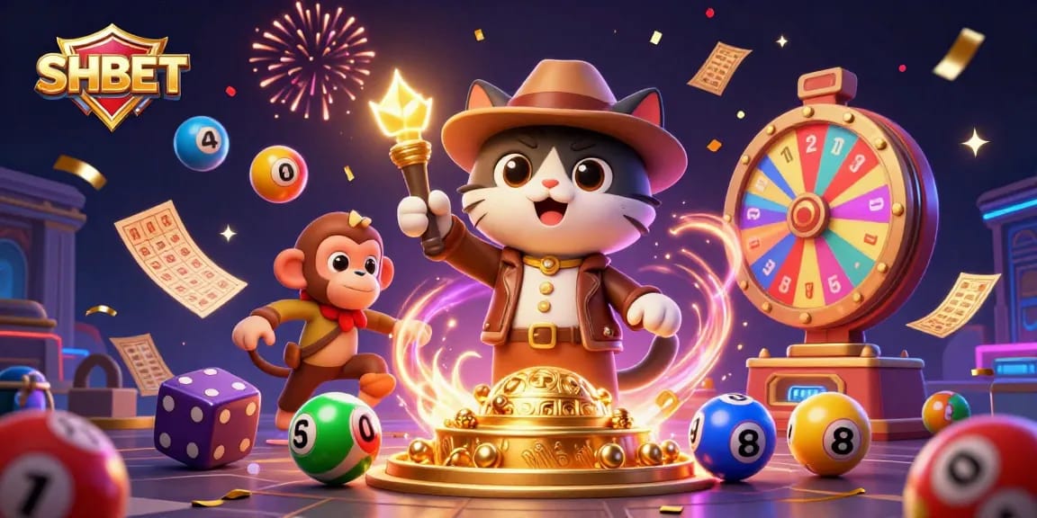 Experience thrilling wins at SHBET with a vibrant 3D casino adventure illustration featuring colorful elements.