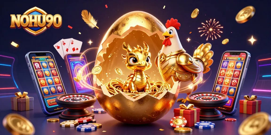 Engage in winning strategies at NOHU90 with golden rewards emerging from a vibrant casino scene.