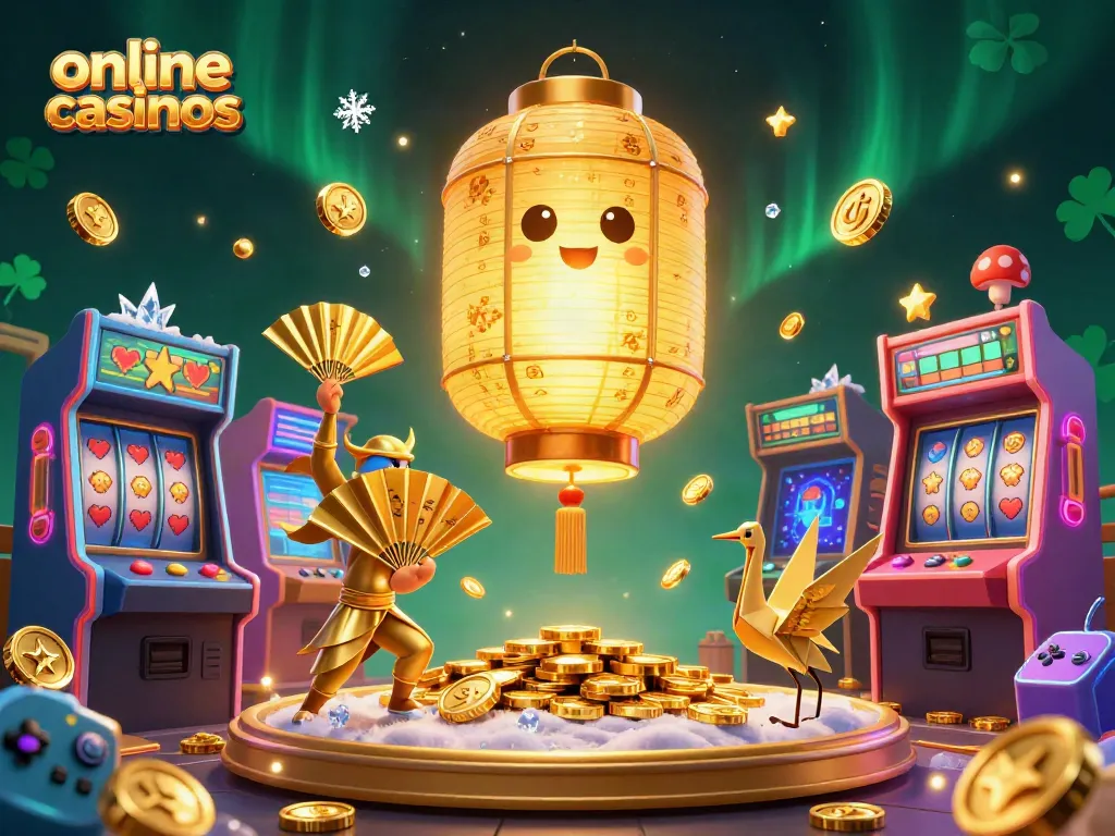 Engage with online casinos featuring vibrant characters and dynamic game elements in a captivating scene.