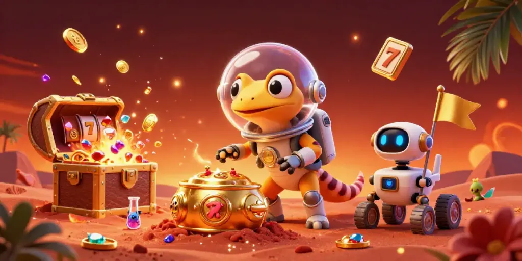 Experience thrilling wins with tt88a in this vibrant 3D casino illustration filled with retro gaming elements and gold.