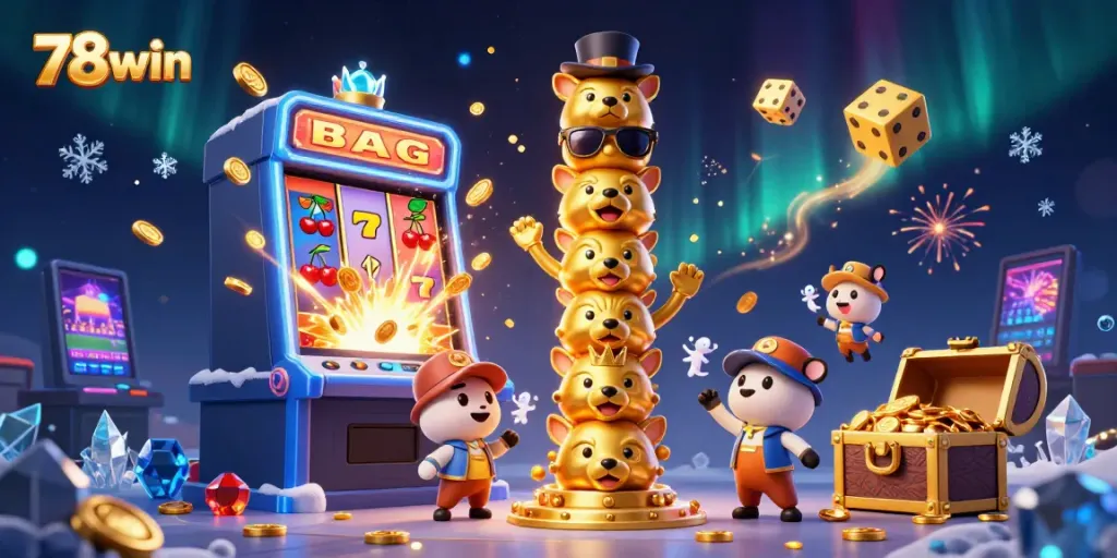 Experience the thrill of winning big at 78win with a vibrant 3D casino illustration.