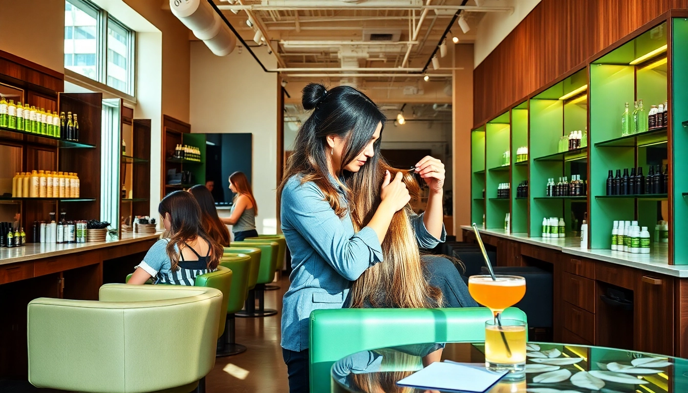 Omnia Salon: Professional stylists enhancing client beauty with Aveda products.