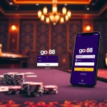 Go88 đăng nhập interface on a luxury casino table with poker chips and roulette wheel.