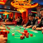 Engaged players enjoying a thrilling B62 tài xỉu game in a luxurious casino setting.