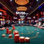 Exciting casino scene showcasing MV66.com with vibrant poker gameplay and colorful chips.