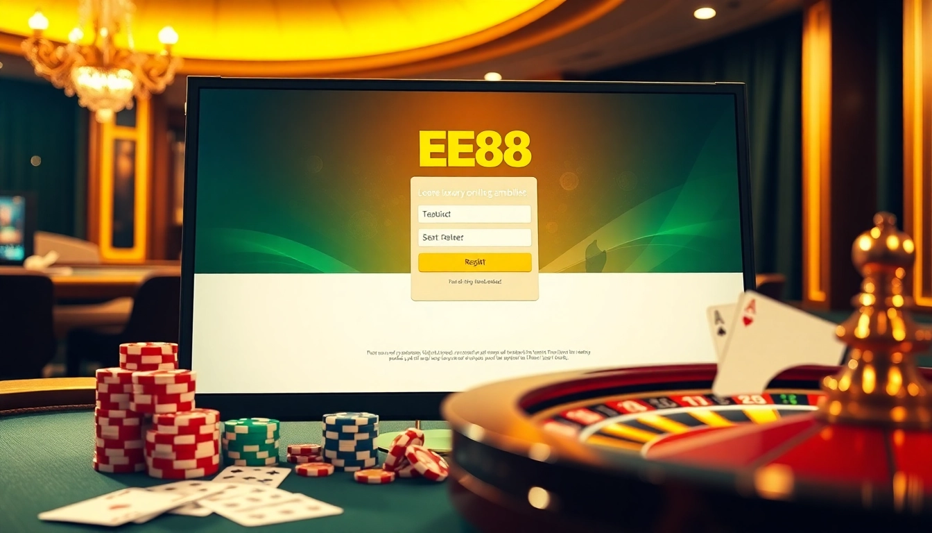 Engaging registration interface for đăng ký ee88 with poker chips and casino elements.