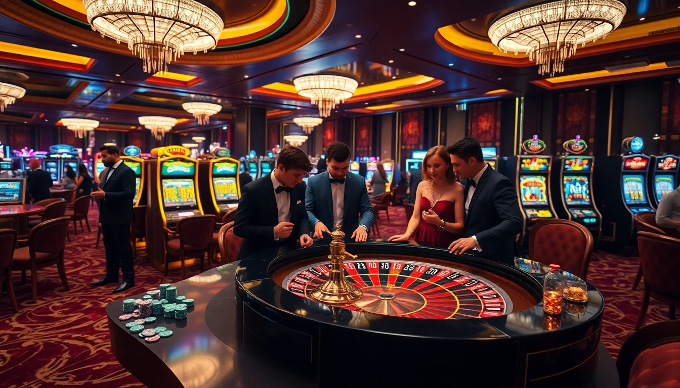 Engaged players enjoying table games at 32win casino, showcasing excitement and luxury.
