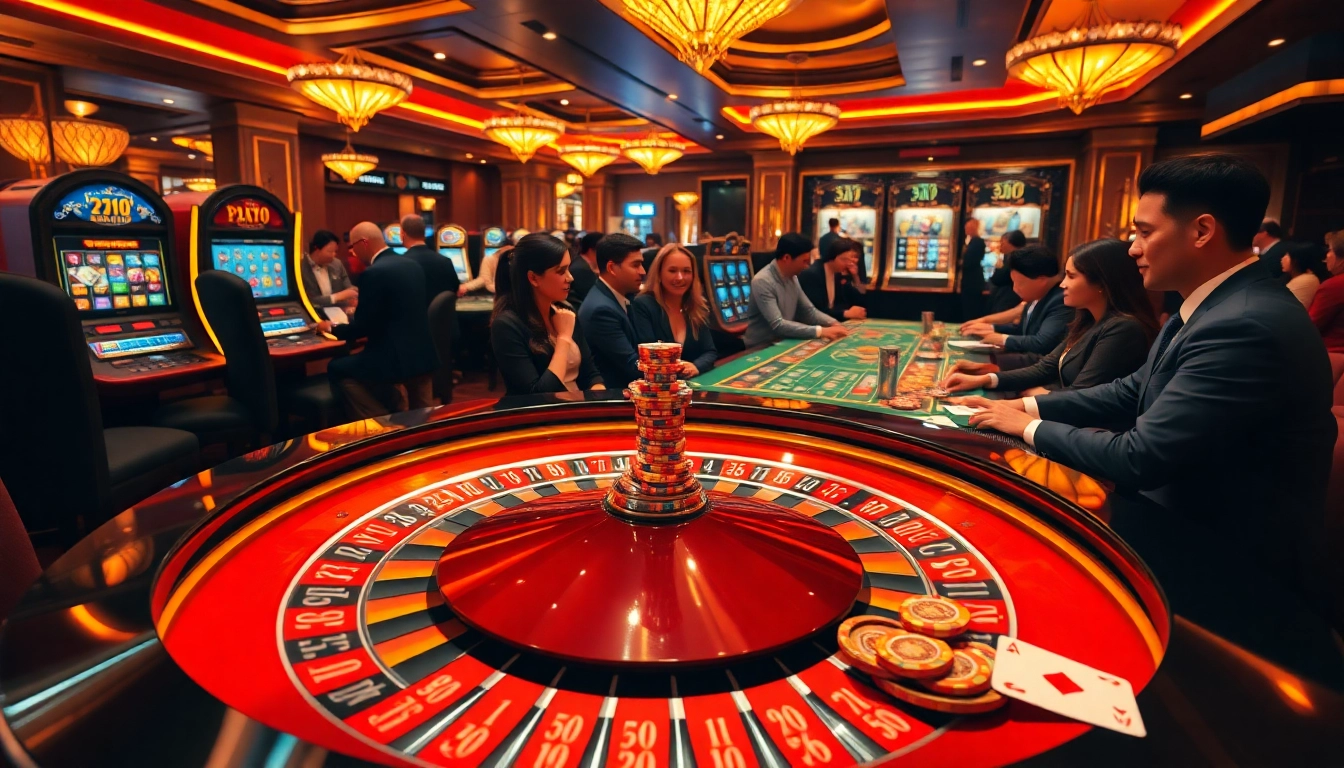 Phtaya players engaging at a luxurious casino roulette table, showcasing excitement and strategy.