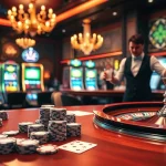 Experience thrilling gameplay at https://hb88hz.club/ with vibrant poker chips and a roulette wheel in a luxury casino.