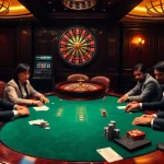 Join an exhilarating game at a vibrant poker table scene inspired by https://58win4b.net/, showcasing intense concentration and rich casino ambience.