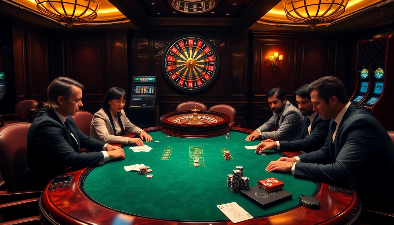 Join an exhilarating game at a vibrant poker table scene inspired by https://58win4b.net/, showcasing intense concentration and rich casino ambience.