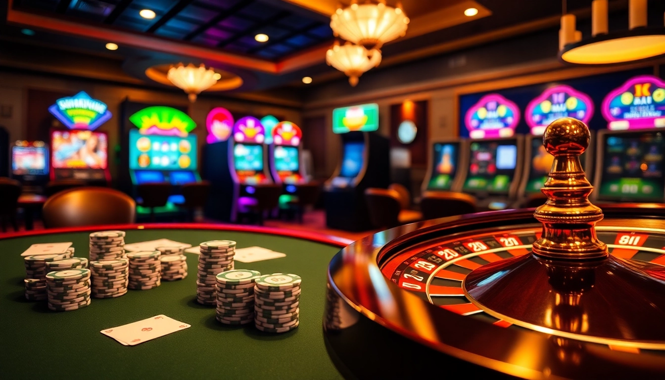 Experience excitement at https://mb66.ski/ with a luxurious poker table and vibrant slot machines.