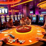 Players enjoying high-stakes gaming at a casino table featuring 55WW jackpot opportunities.