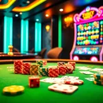 Experience the thrill of online gambling at Thabet77 with vibrant casino tables and slot machines.