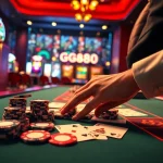 GG88 bright casino table energized with high-stakes poker chips and cards.