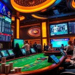 Engaged bettors analyzing odds and placing bets on the vibrant sportsbook interface of https://lucky88.ceo/ in a luxurious casino environment.