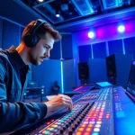 Engineer perfecting music tracks with online mastering techniques in a modern studio.