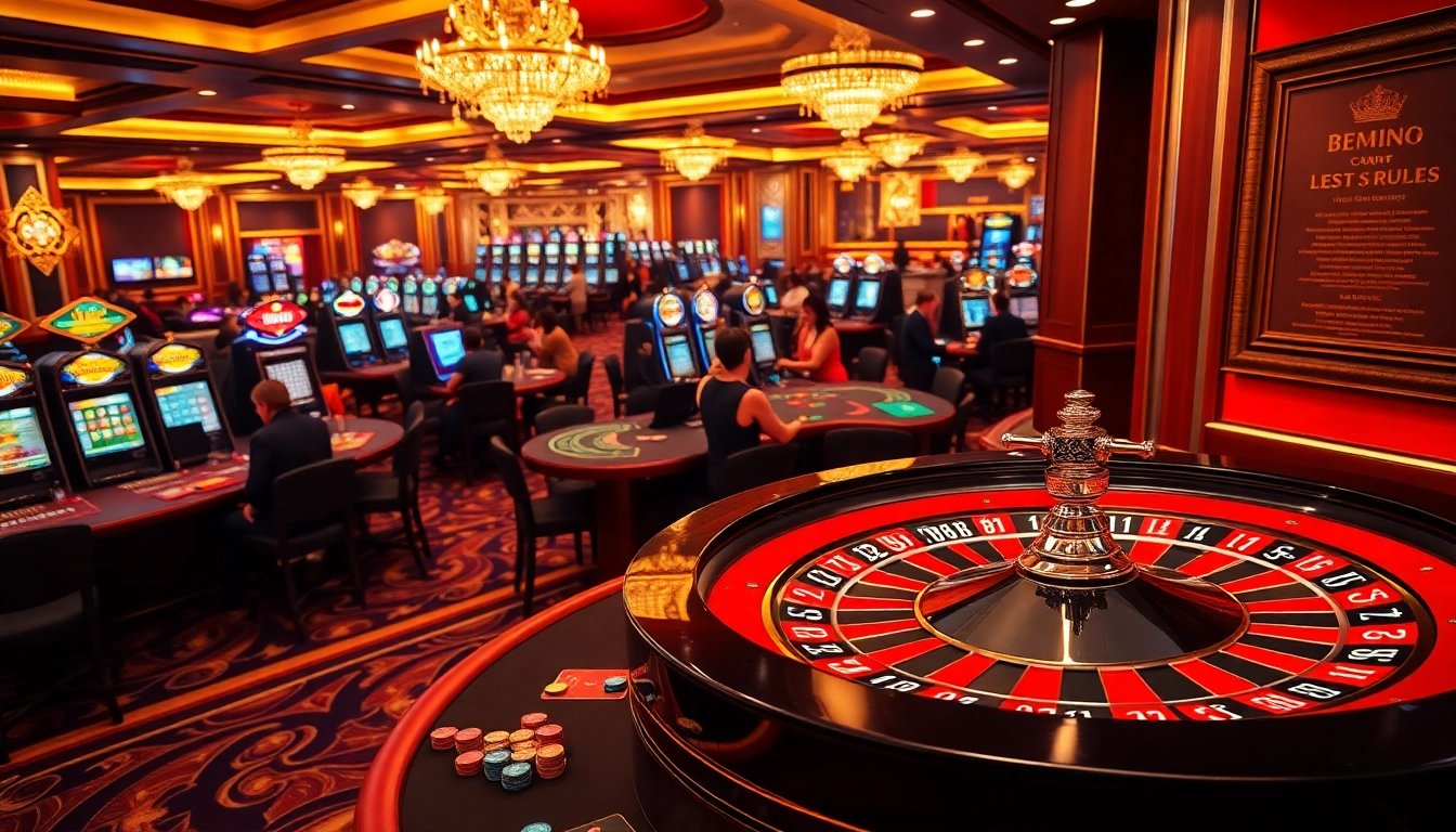 Players enjoying games at an elegant casino with features from https://bem88.io/, showcasing a vibrant atmosphere.