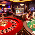 Engaging casino scene showcasing players at roulette and blackjack tables at da88 com.