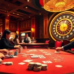 Players enjoying a thrilling game at lucky88 casino, surrounded by vibrant poker chips and a roulette wheel.