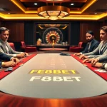 F8BET players strategizing at a luxurious poker table in an inviting casino environment.