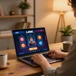 Engaging in online casino with LINK MI88 interface on a cozy laptop setup