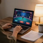 Online gaming experience at https://tr88bet.com/ with a player actively engaging in casino gameplay with strategies in hand.