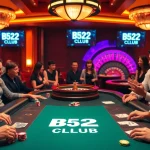 B52 CLUB poker players enjoying a thrilling game at a vibrant casino table.