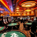 Experience luxury gambling at Thabet's vibrant casino with poker tables and slot machines.
