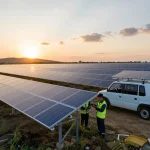 Moduły PV do farm fotowoltaicznych shining in sunlight, showcasing sustainable energy innovation.