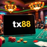 Experience the excitement of the tx88 app at a vibrant casino table featuring players and colorful chips.
