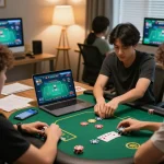 Engaging poker gameplay on Sunwin laptop with players making strategic bets