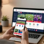 Player enjoying sports betting on sbobet app in a cozy home setting with engaging interface.