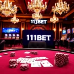 Experience a high-stakes game at 11BET with luxurious poker tables and vibrant casino lighting.