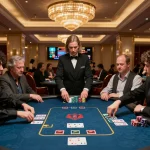Players strategizing at 789CLUB poker tables, immersed in high-stakes gameplay