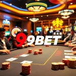 Exciting casino environment with 9BET poker table and colorful chips.