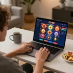 Engaged player exploring fly88 online casino, showcasing a winning gaming environment at home
