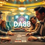 Engaged players at a luxurious casino poker table showcasing DA88's excitement and high stakes.
