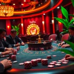 Experience the thrill of gambling at a luxurious casino table featuring nohu-inspired decor and vibrant poker action.