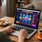 Online player enjoying C168 casino games on laptop from a cozy home setting
