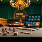 Play exciting games at https://lode88.de/ featuring casino tables and betting chips in a luxurious setting.