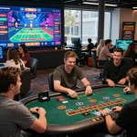 Online gaming excitement at https://hapify.io/ with players enjoying blackjack and roulette in a vibrant atmosphere.