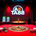 Experience thrilling moments at TA88 casino with vibrant poker chips and roulette wheel.