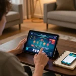 Player enjoying online poker on the go88 app in a cozy home setting.
