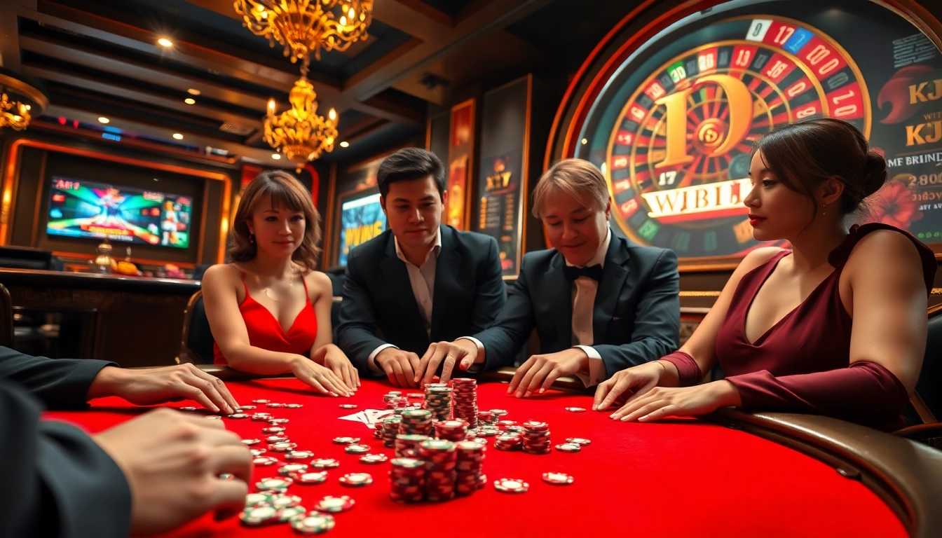 Experience the thrill of gambling at KJC with vibrant casino tables and eager players.