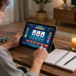 Engage with f168 online casino gaming through tablet interface amidst relaxed home setting