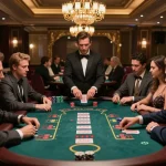 Players enjoying blackjack at a luxurious casino, showcasing the excitement of 78win.