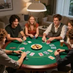 Winwin poker night with friends, showcasing strategic gameplay and social fun in a cozy home.